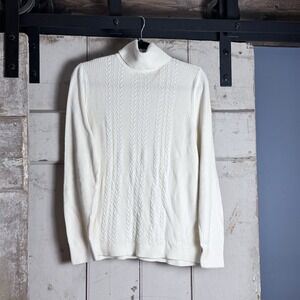 Talbots Women's XL Ivory Turtleneck Cable Knit Sweater‎ Pullover Stretch EUC